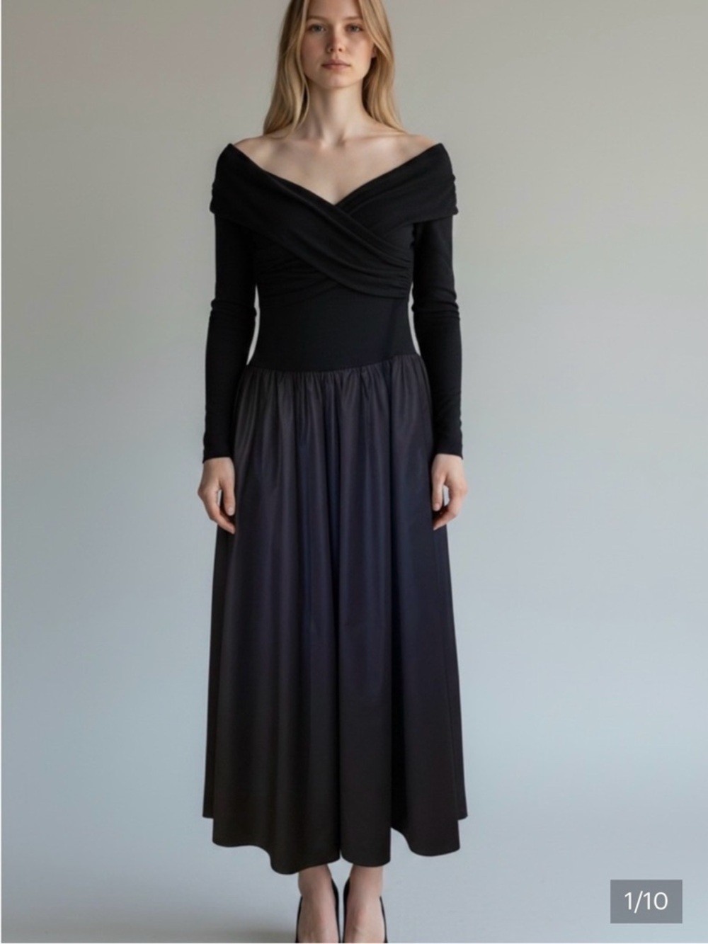 Commense Black Long Sleeve Full-Length Dress